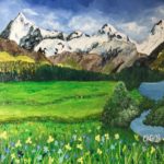 Beautiful landscape view in watercolor painting.